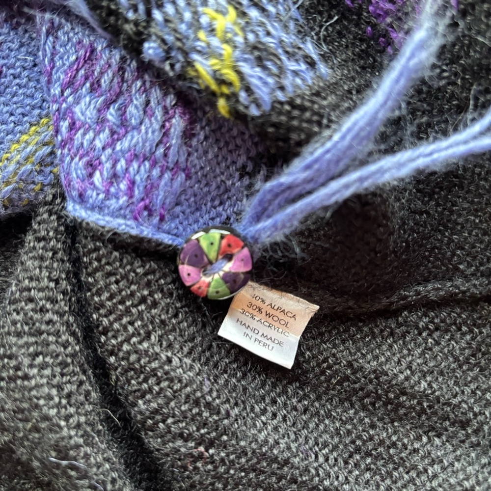 Alpaca Imports Wool Blend Button Front Cardigan L Purple Black Nordic Artsy - Picture 8 of 14
